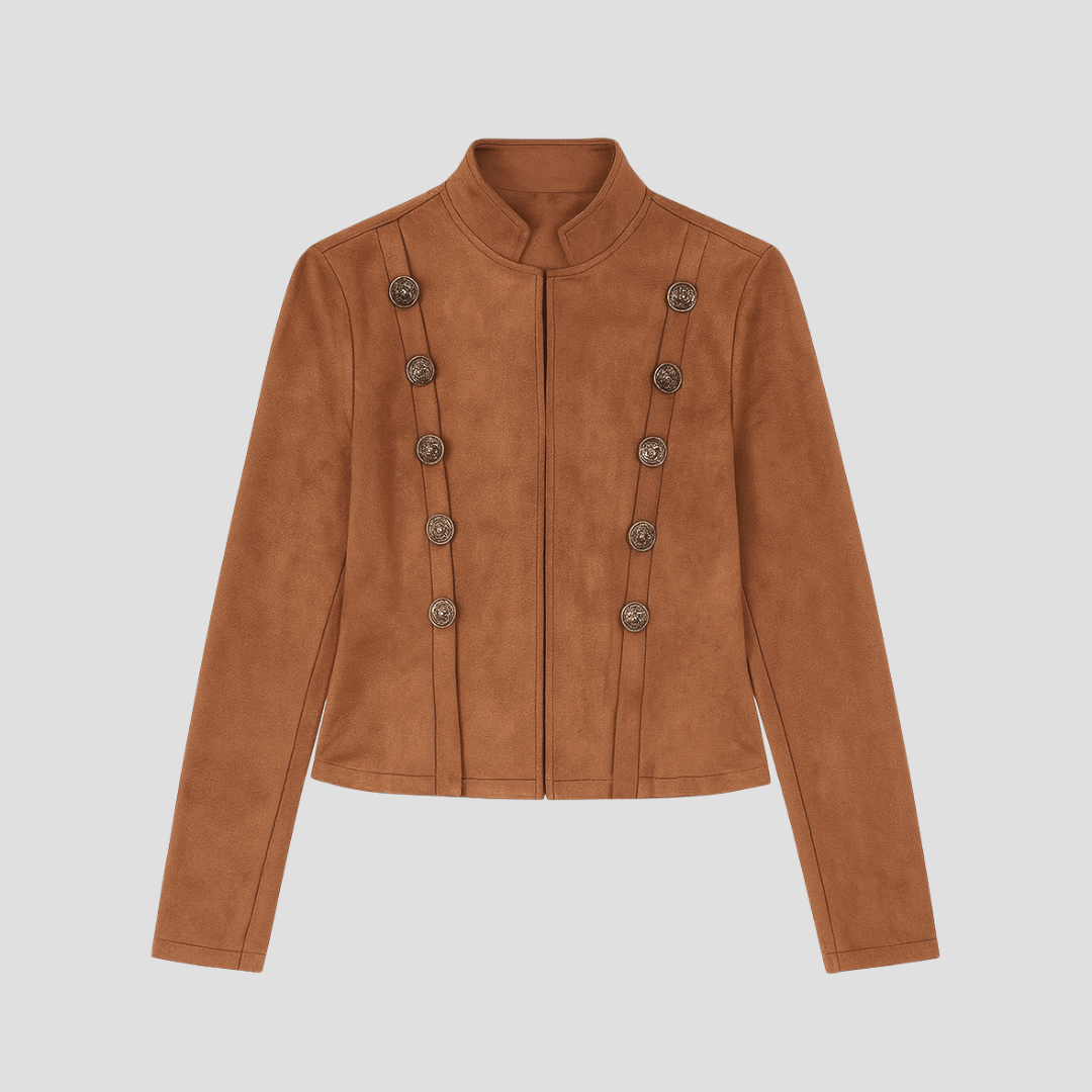 VogeLuxe | Veste boutonnée en daim pour femme, d'inspiration militaire 1