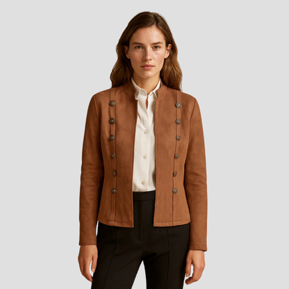 VogeLuxe | Veste boutonnée en daim pour femme, d'inspiration militaire 2