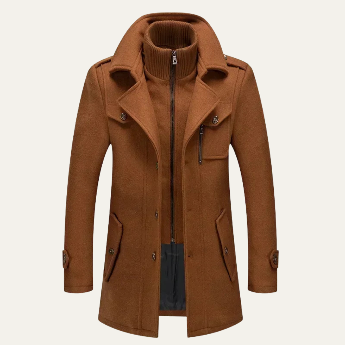 VogeLuxe | Veste caban à col montant superposée pour homme 6