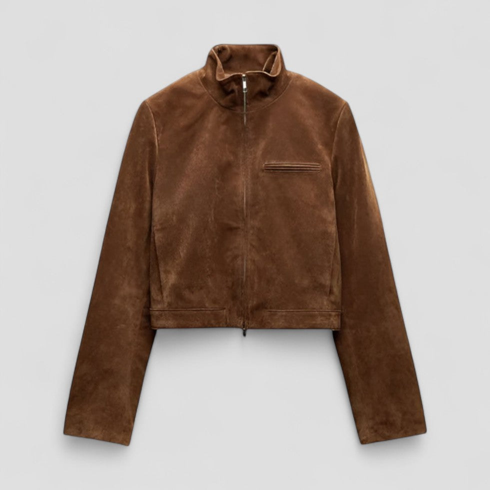 Veste cuir femme courte col montant tendance - PanierRoyale