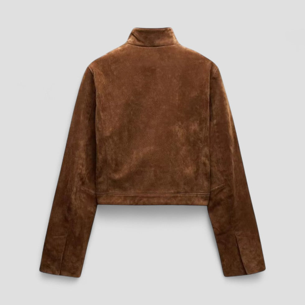 VogeLuxe | Veste courte en daim pour femme avec col montant 2