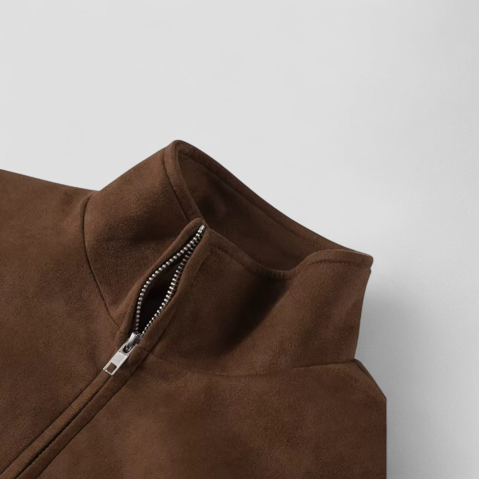 VogeLuxe | Veste courte en daim pour femme avec col montant 3