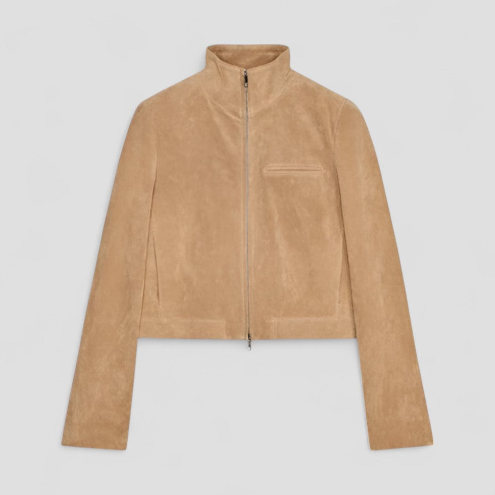 VogeLuxe | Veste courte en daim pour femme avec col montant 5