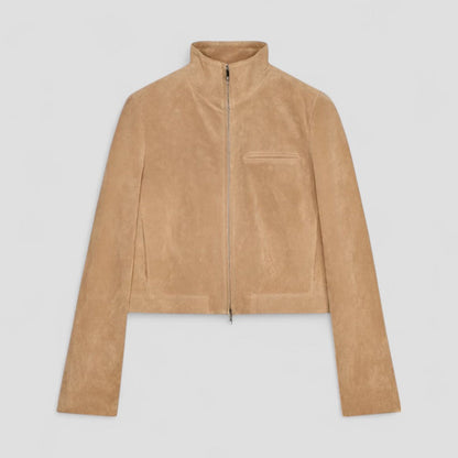 VogeLuxe | Veste courte en daim pour femme avec col montant 5