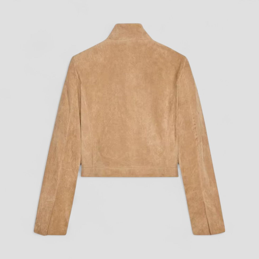 VogeLuxe | Veste courte en daim pour femme avec col montant 6