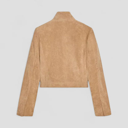 VogeLuxe | Veste courte en daim pour femme avec col montant 6