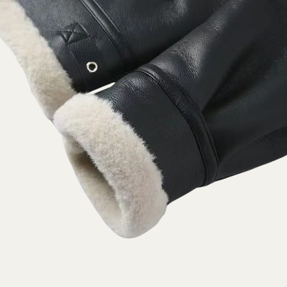 VogeLuxe | Veste d'aviateur d'hiver doublée en peau de mouton retournée pour homme 4