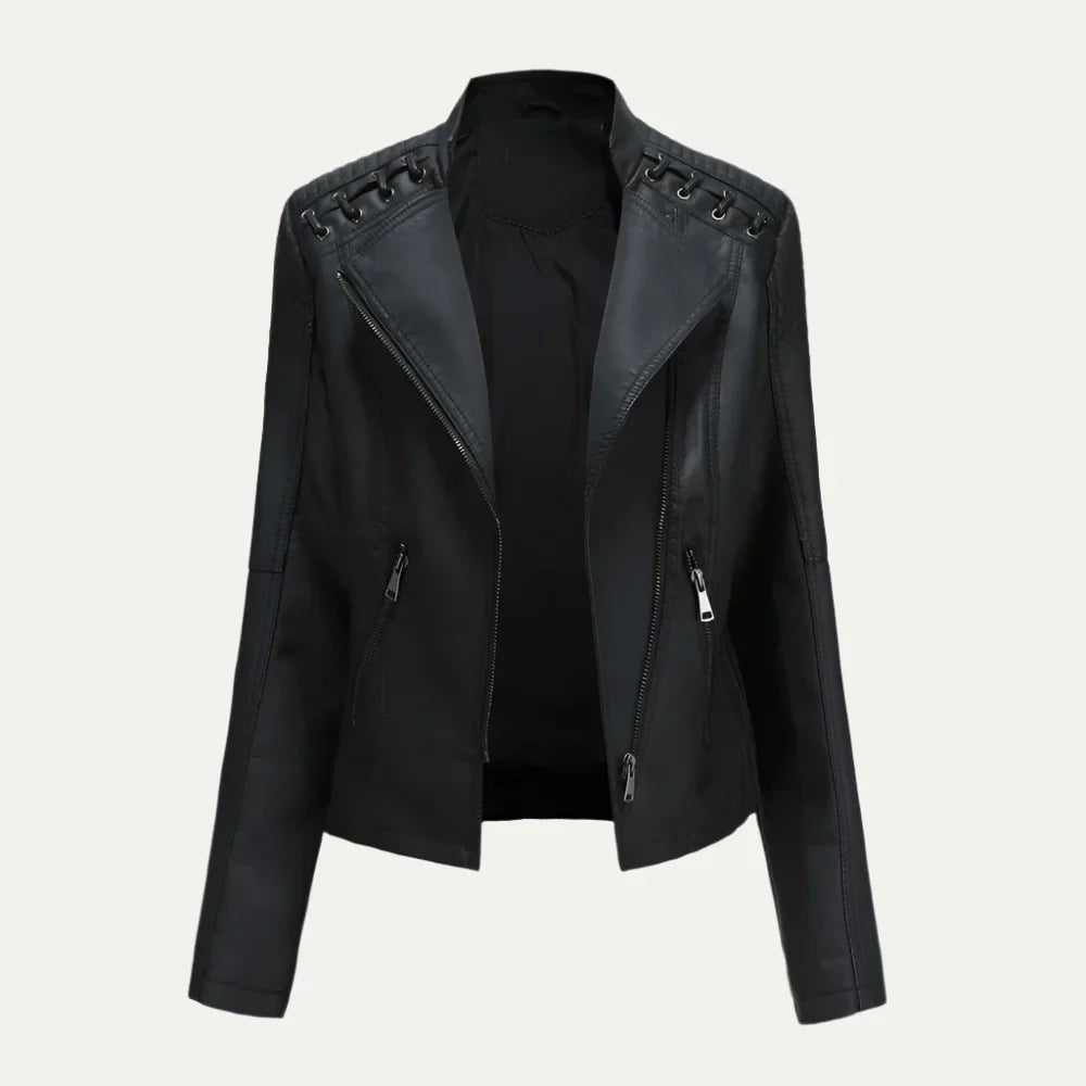 VogeLuxe | Veste de moto asymétrique en similicuir pour femme 0