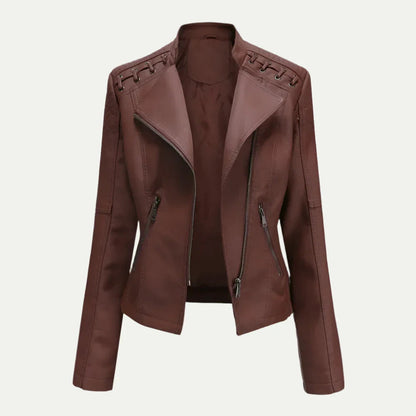 VogeLuxe | Veste de moto asymétrique en similicuir pour femme 1