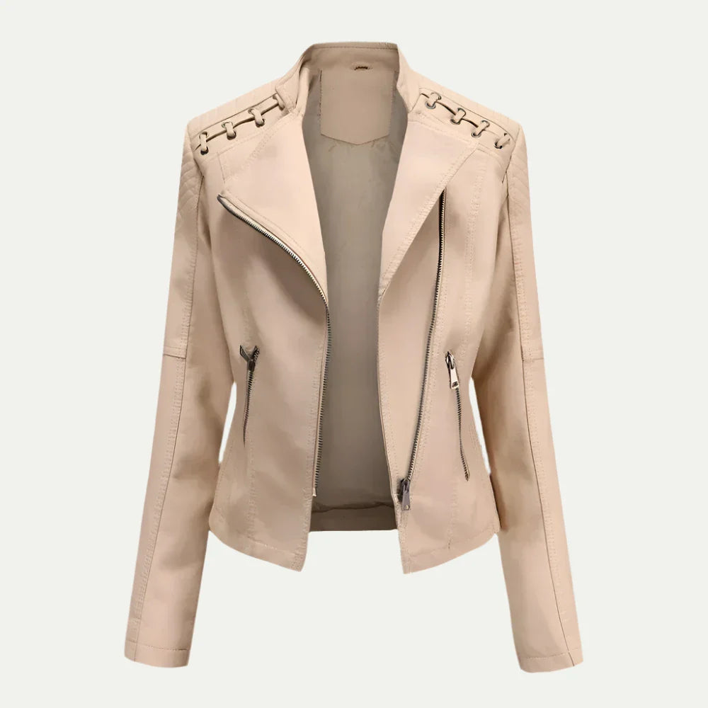 Veste moto femme cuir synthétique tendance asymétrique