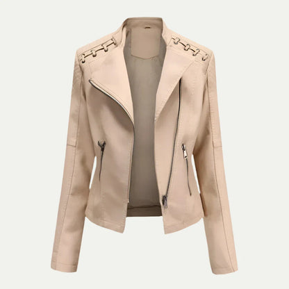 Veste moto femme cuir synthétique tendance asymétrique