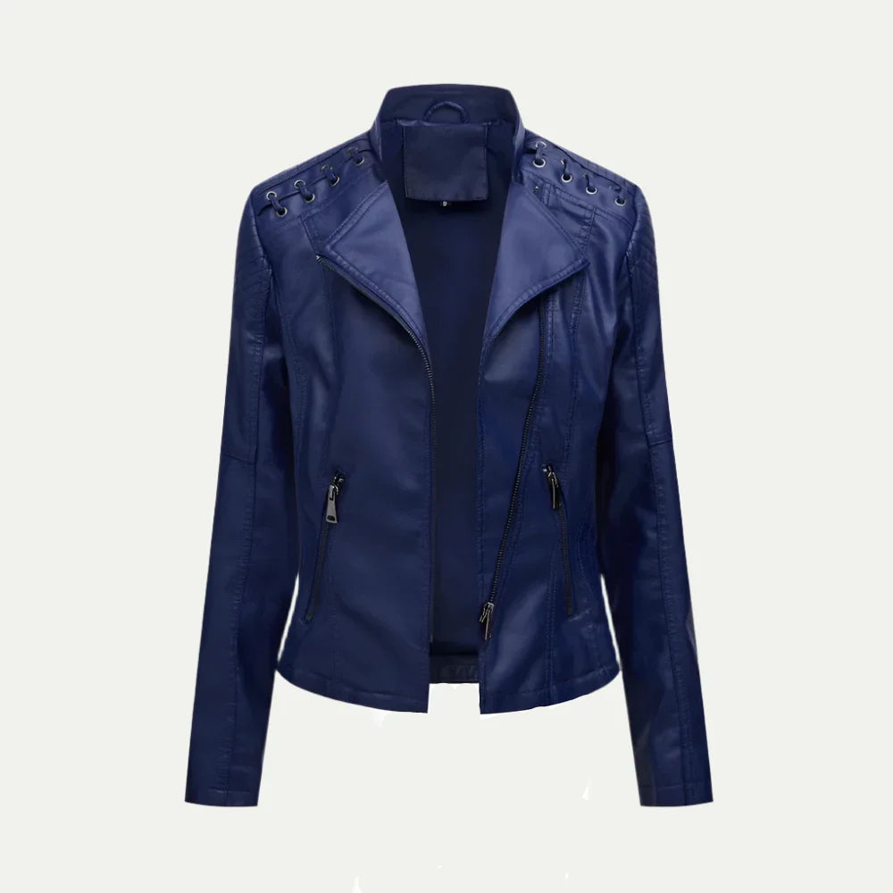 Veste moto femme cuir synthétique tendance asymétrique