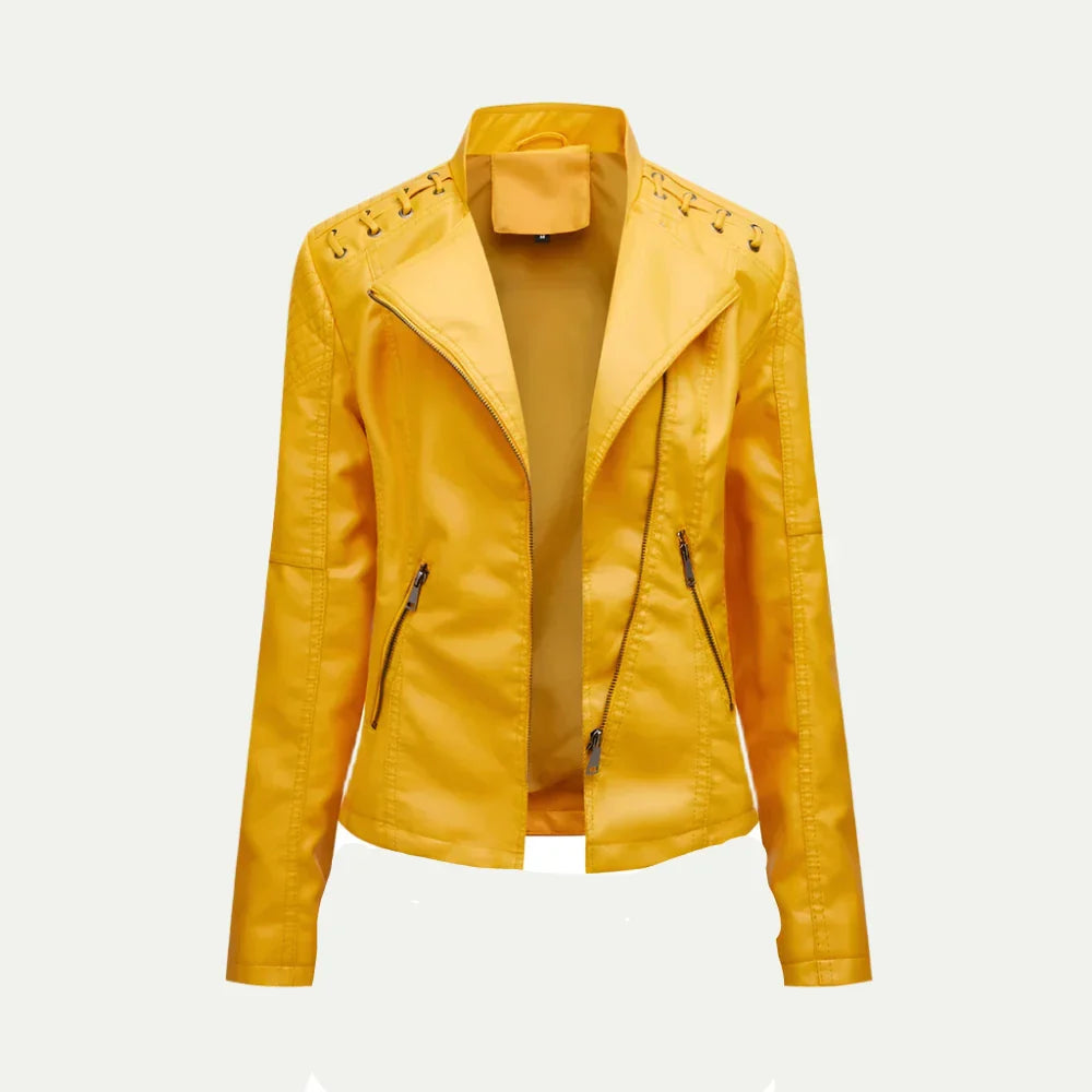 VogeLuxe | Veste de moto asymétrique en similicuir pour femme 5