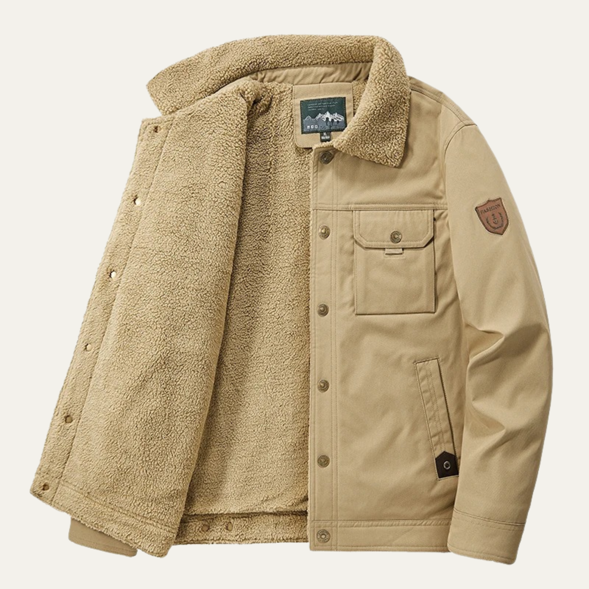 Veste homme doublée sherpa à boutons-pression avec poches chaudes - PanierRoyale