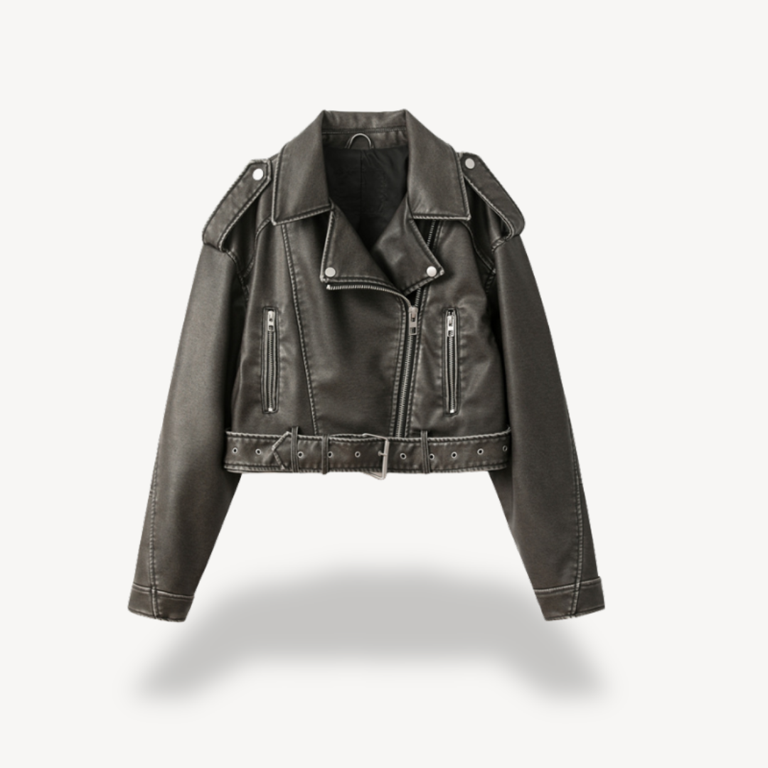 VogeLuxe | Veste en cuir vintage ceinturée pour femme 0