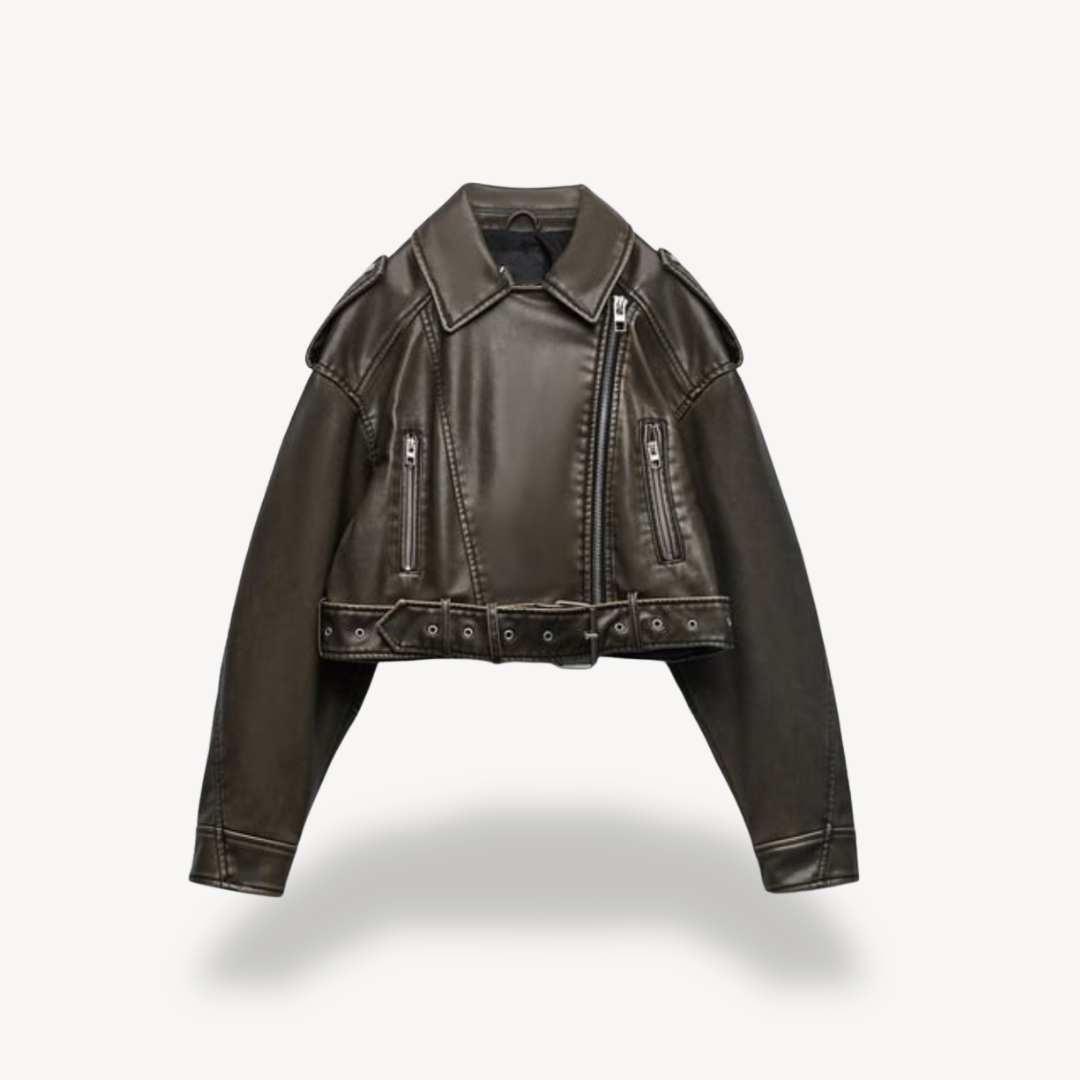 VogeLuxe | Veste en cuir vintage ceinturée pour femme 3