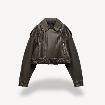Veste Cuir Féminine Élégante Taille Cintrée