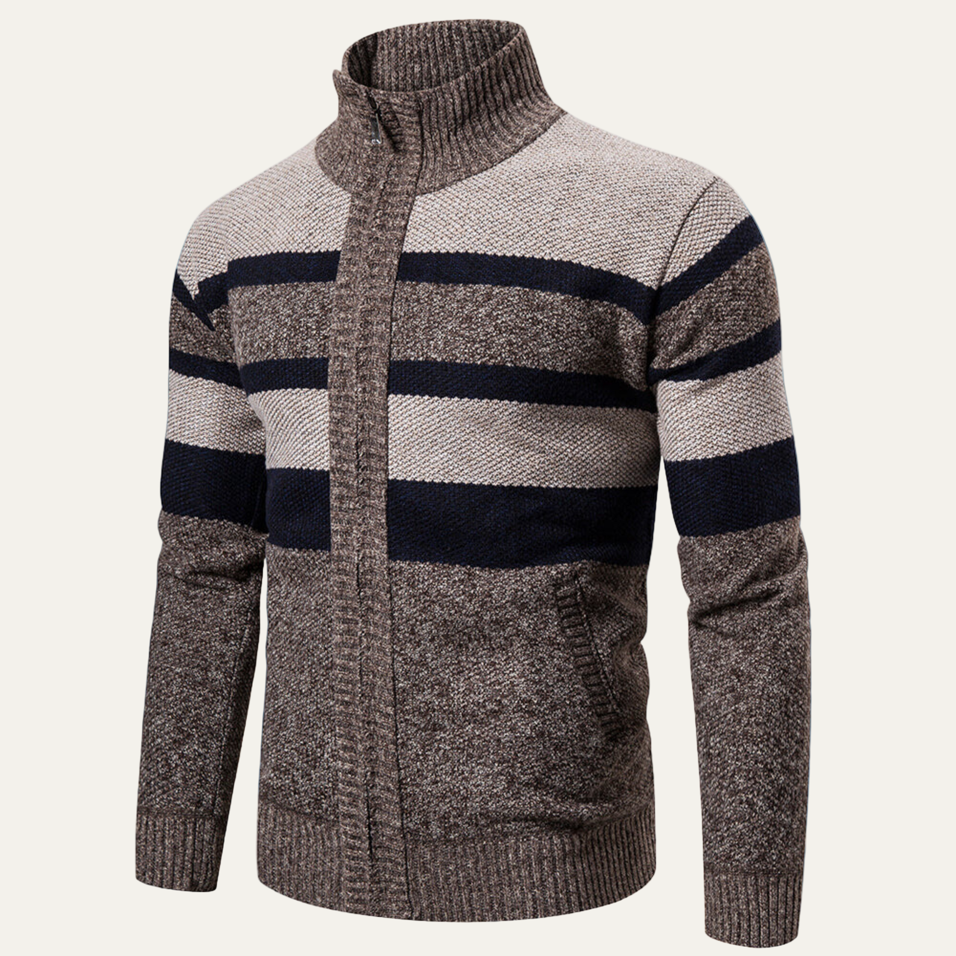 VogeLuxe | Veste en maille zippée pour homme à motif rayé 1
