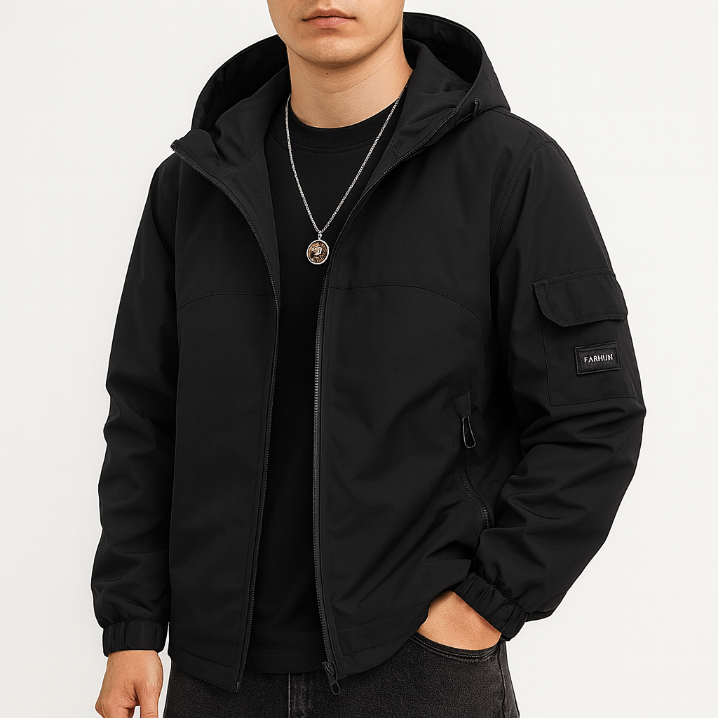 VogeLuxe | Veste imperméable à capuche zippée pour homme 3