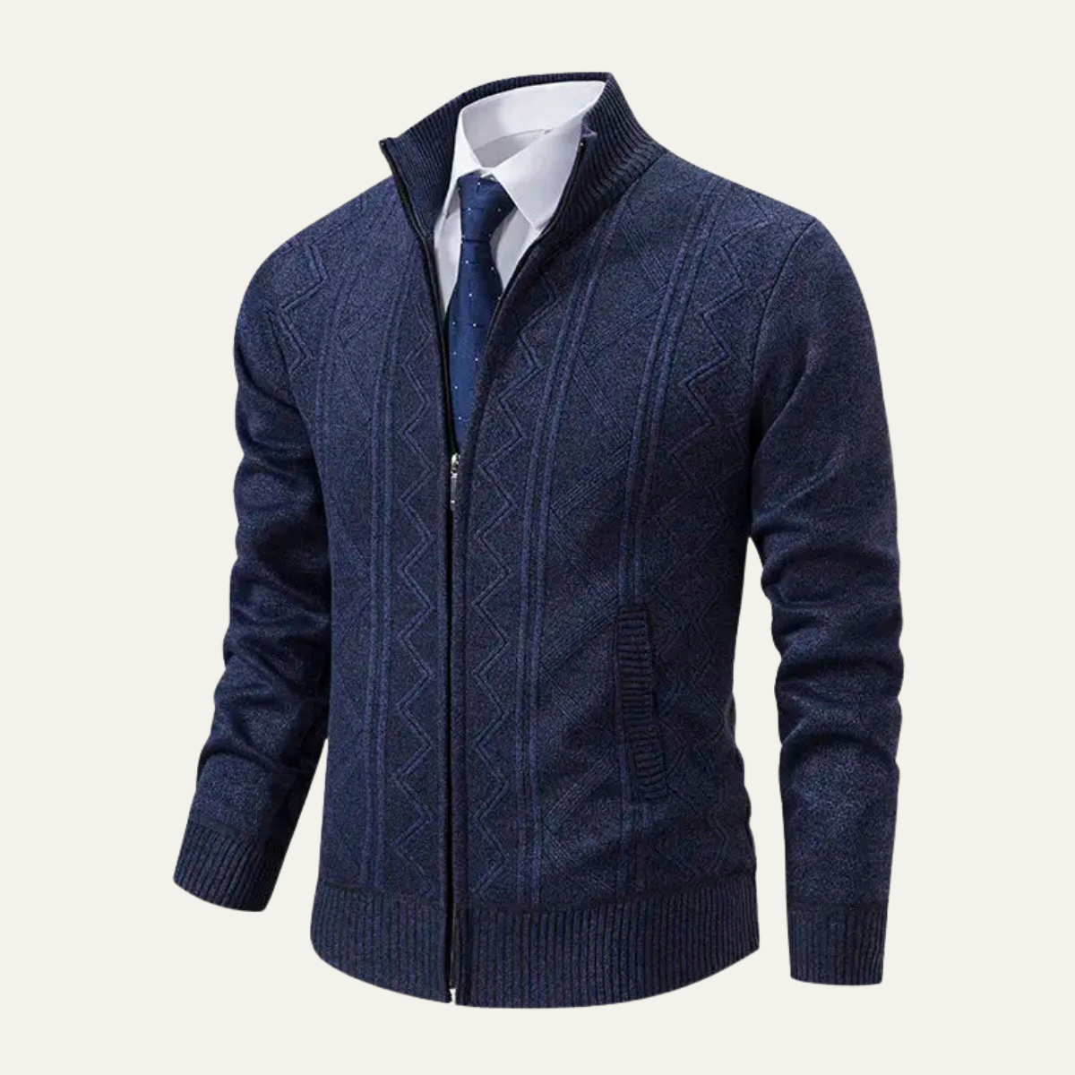 VogeLuxe | Veste pull zippée pour homme en maille losanges 1
