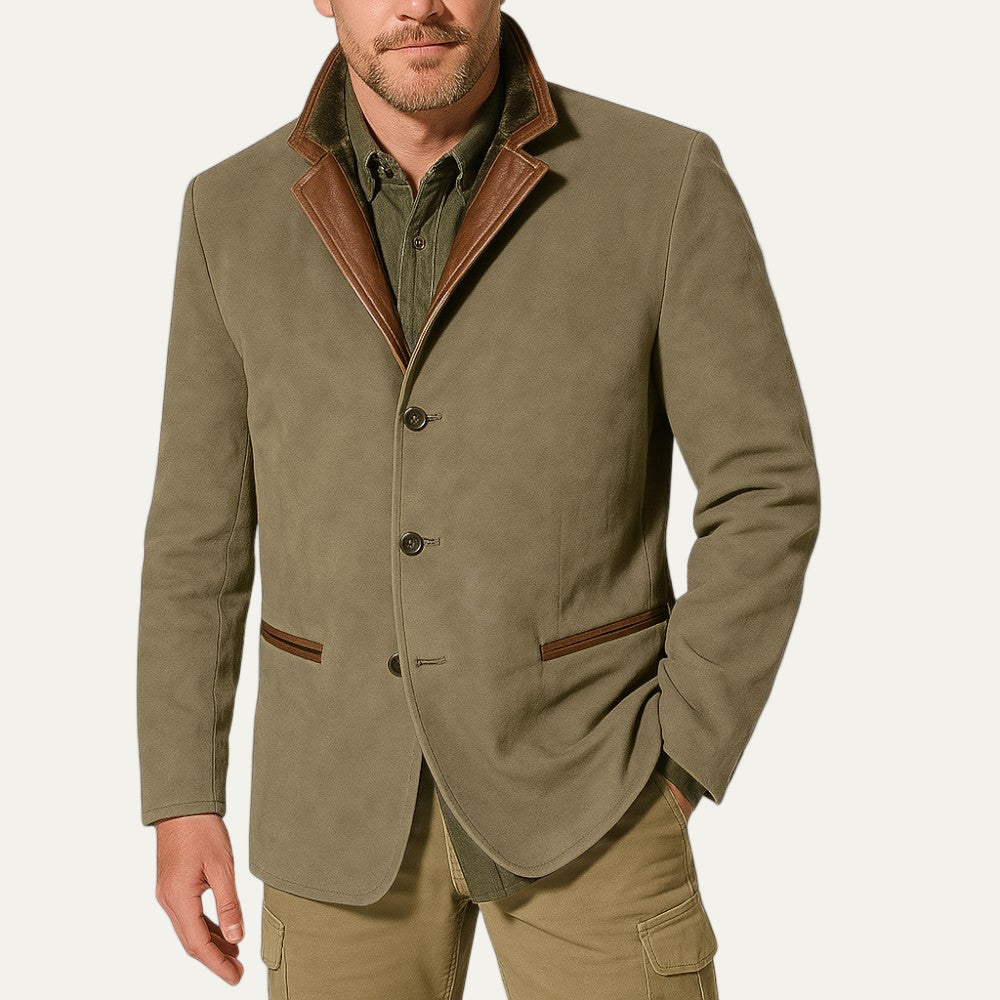 Veste de sport décontractée homme en cuir avec col en daim