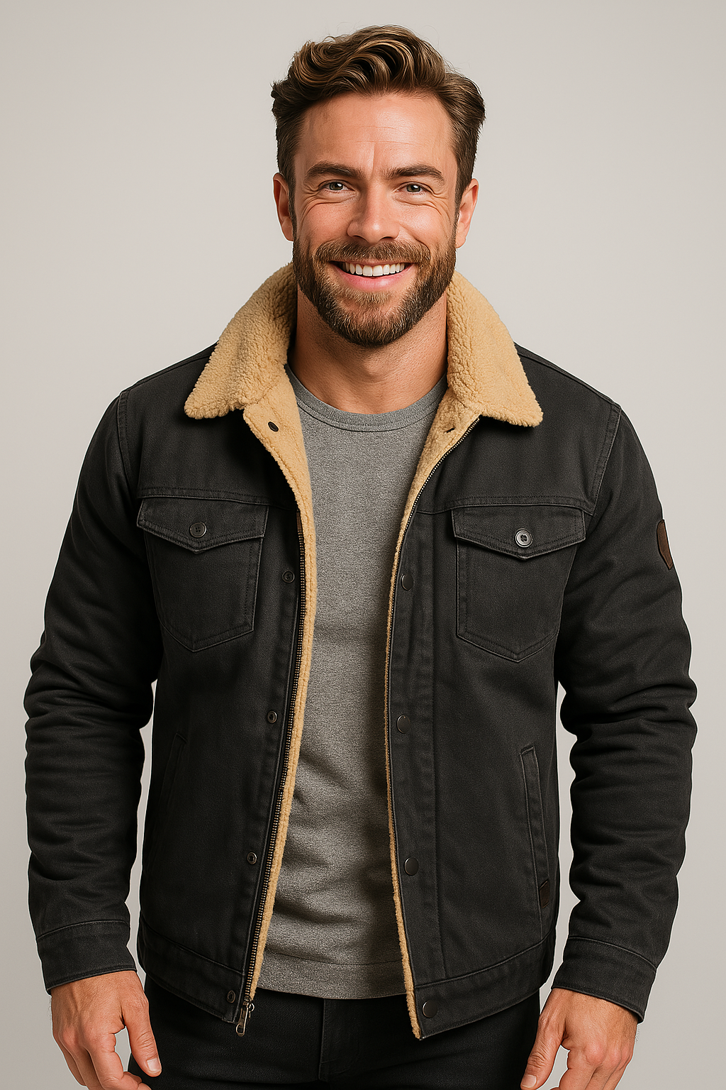 VogeLuxe | Veste trucker homme doublée en peau de mouton retournée et à boutons-pression 4