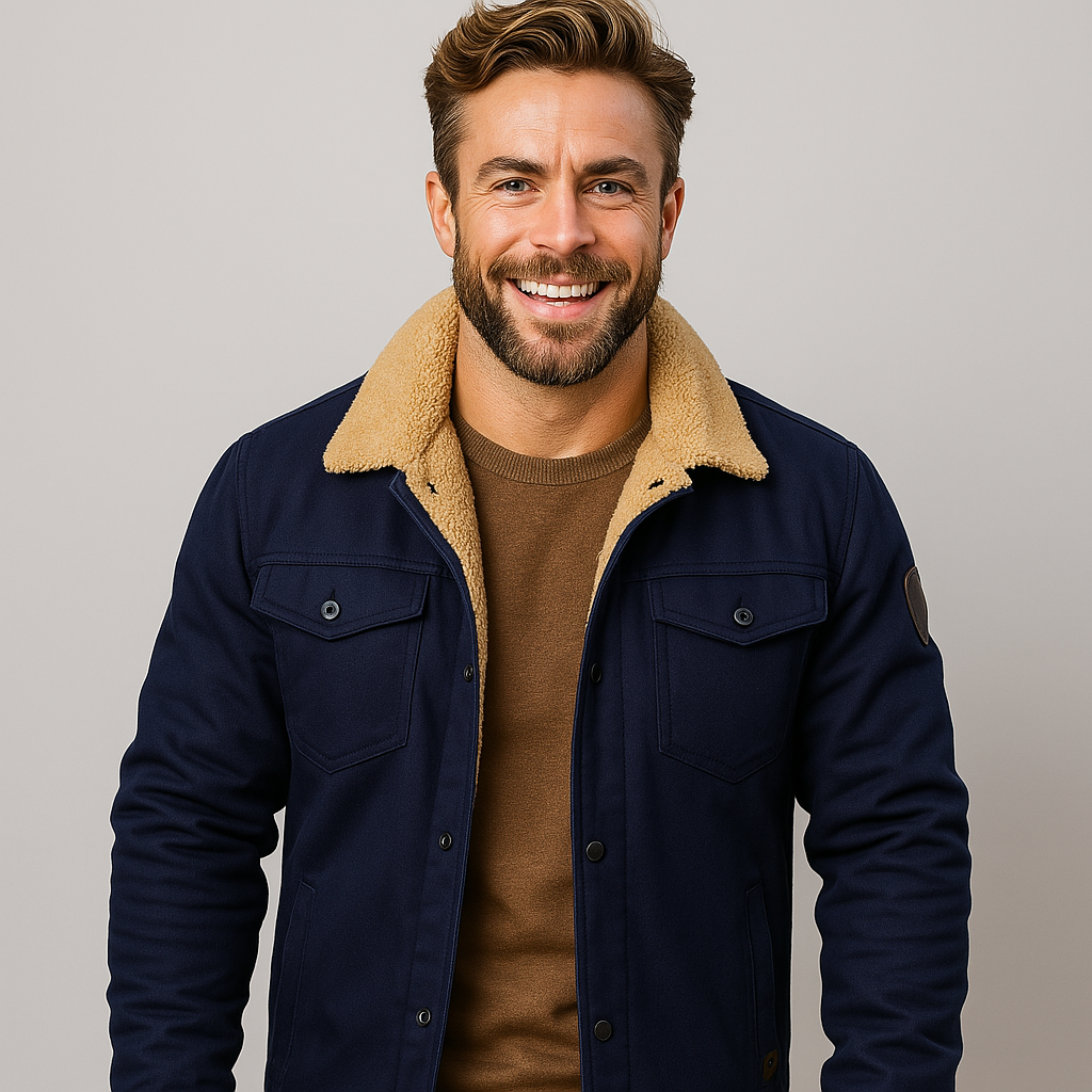 VogeLuxe | Veste trucker homme doublée en peau de mouton retournée et à boutons-pression 5