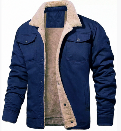 Veste en cuir homme doublée sherpa avec fermeture boutons-pression
