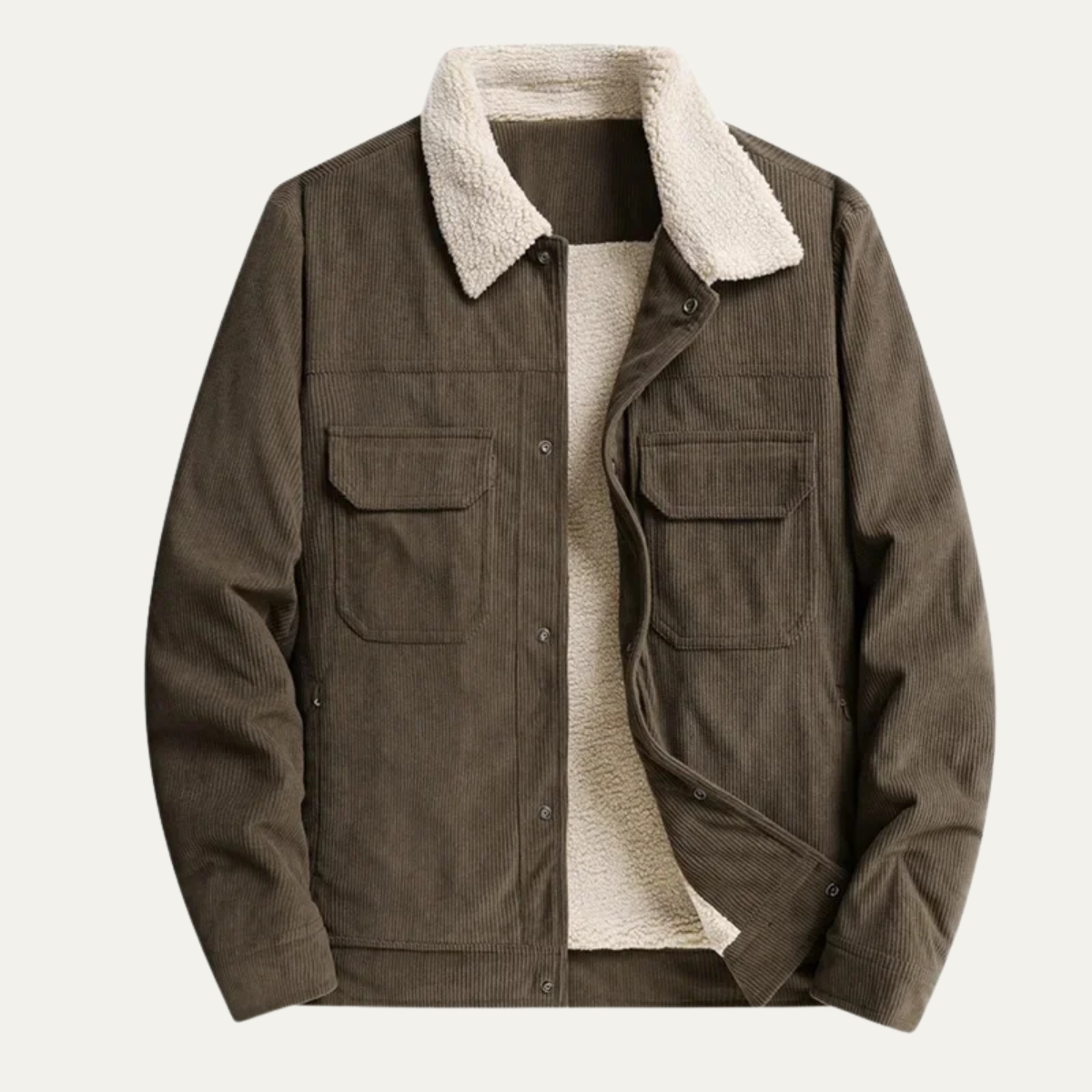 VogeLuxe | Veste trucker homme en velours côtelé avec doublure en fausse fourrure de mouton retournée 4