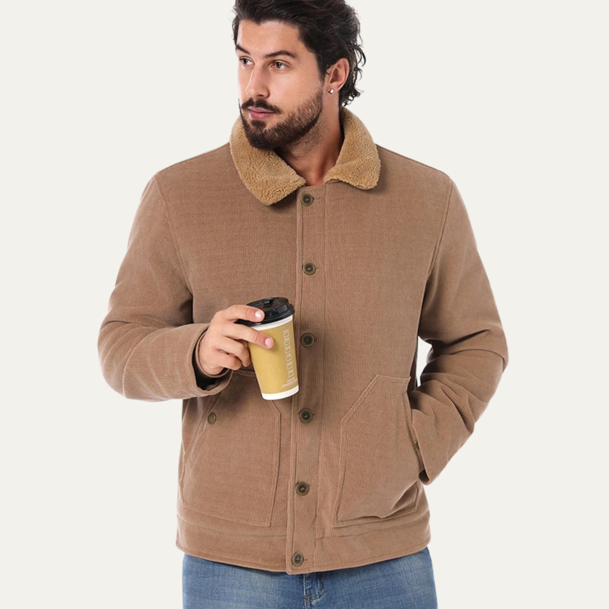 VogeLuxe | Veste trucker homme en velours côtelé doublée sherpa 4