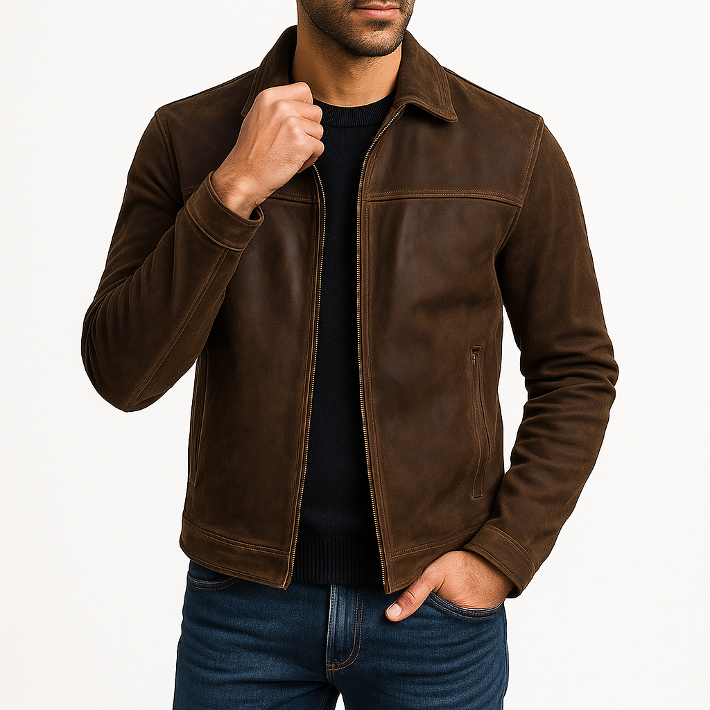 Veste en cuir zippée homme style classique - PanierRoyale