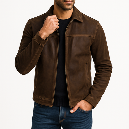 Veste en cuir zippée homme style classique - PanierRoyale