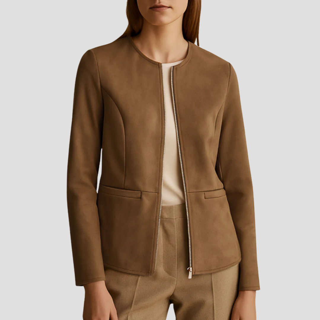 Veste en cuir femme élégante et fine zippée