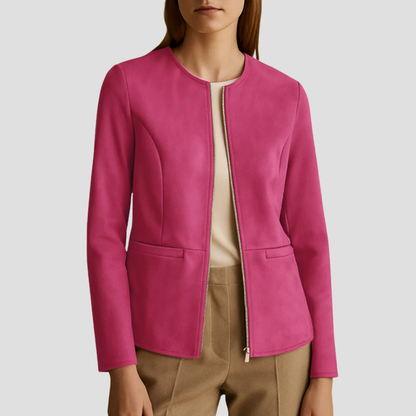 VogeLuxe | Veste zippée minimaliste en daim pour femme 14