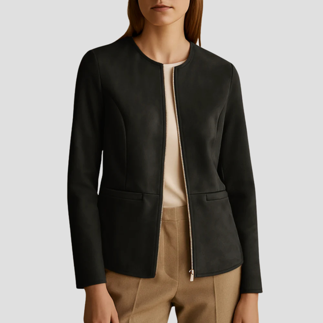 VogeLuxe | Veste zippée minimaliste en daim pour femme 4