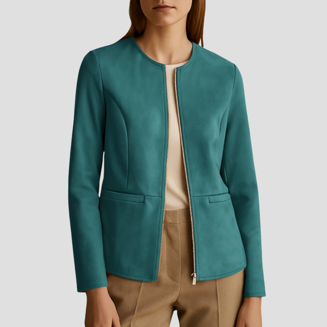 VogeLuxe | Veste zippée minimaliste en daim pour femme 6