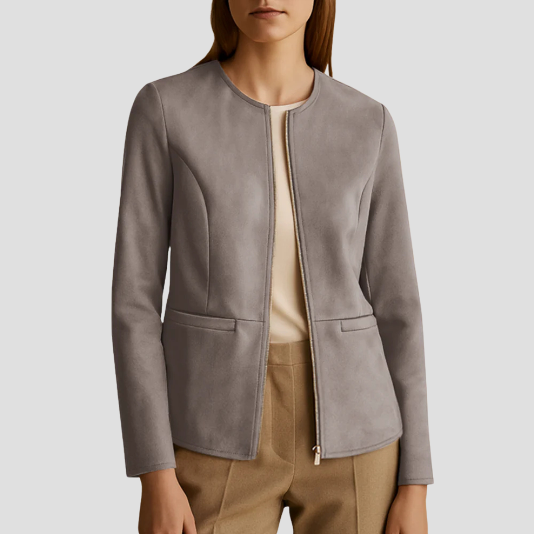 Veste en cuir femme élégante et fine zippée