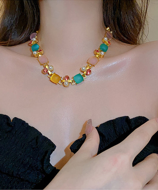 Colorful Copper Princess Necklace with Square Beads - EasyApparels