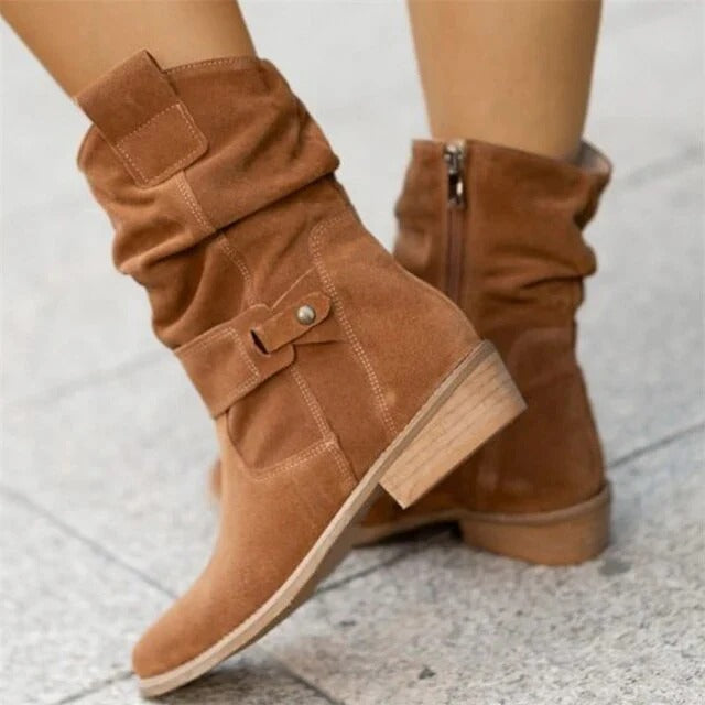 Bottes Femme Daim Talons Plats Élégantes