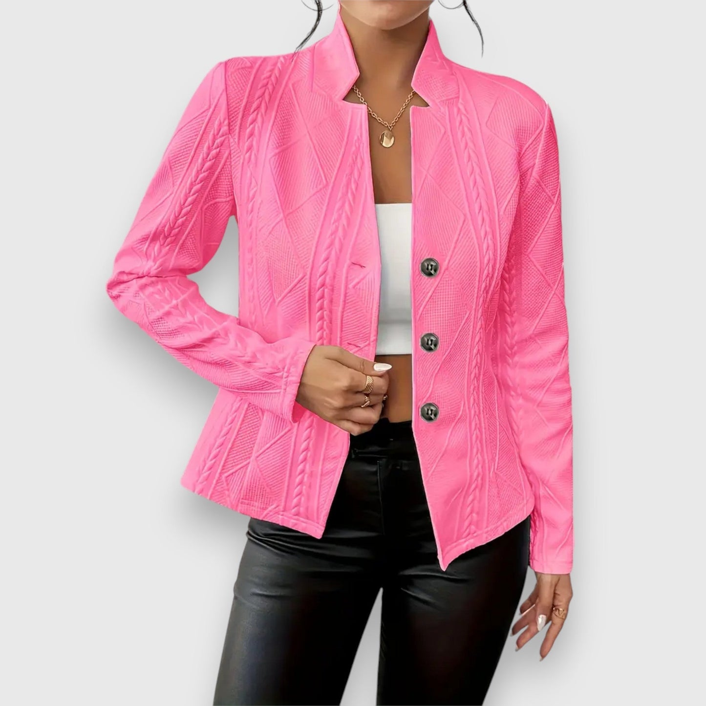 Blazer Féminin Tricoté à Manches Longues Boutonné