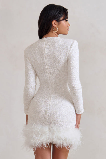 Robe Courte Fille avec Décoration Plumes