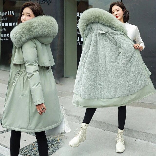 Manteau Femme Hiver Épais avec Capuche et Col Fourrure Synthétique