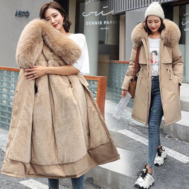 Manteau Femme Hiver Épais avec Capuche et Col Fourrure Synthétique