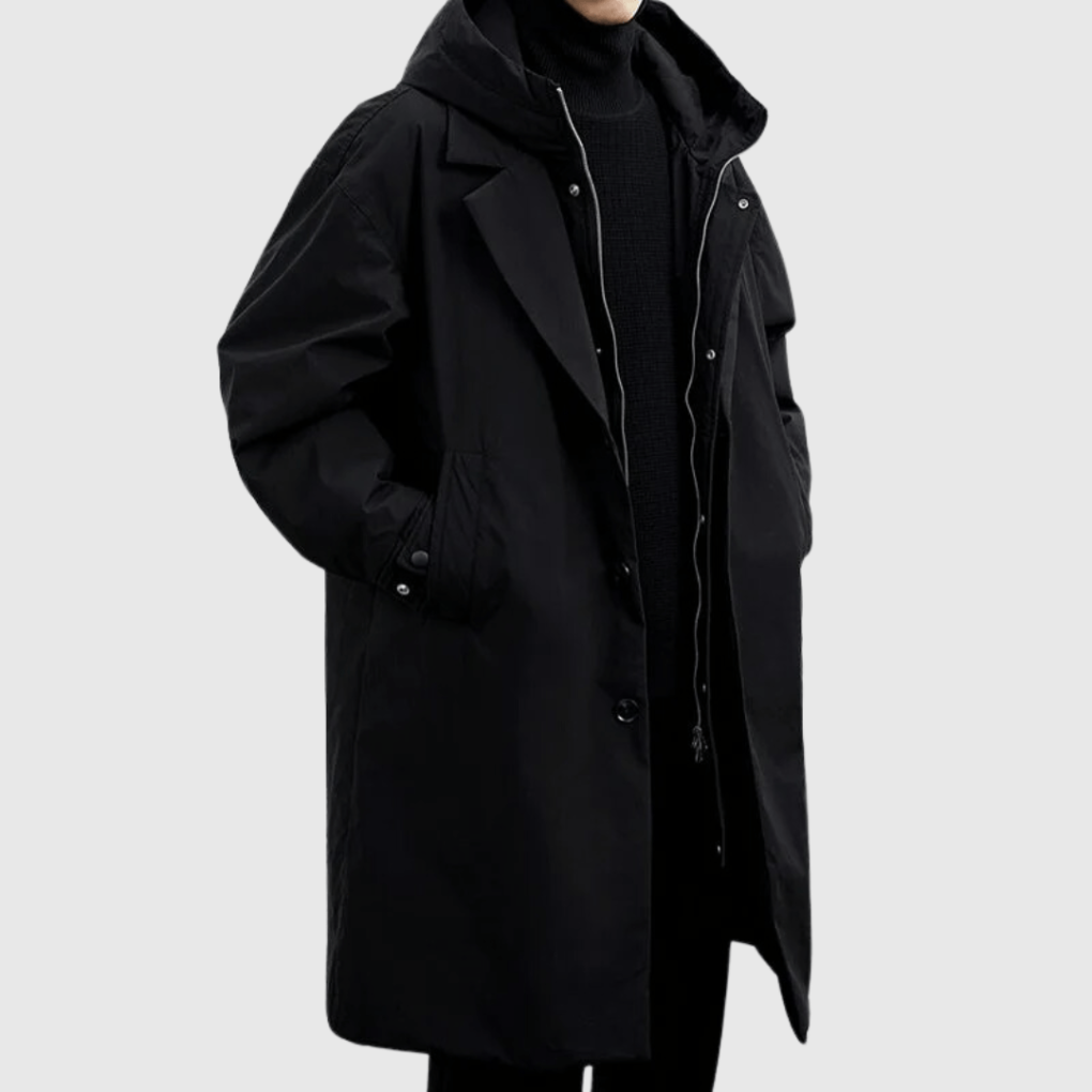Imperméable Homme Long Noir avec Capuche