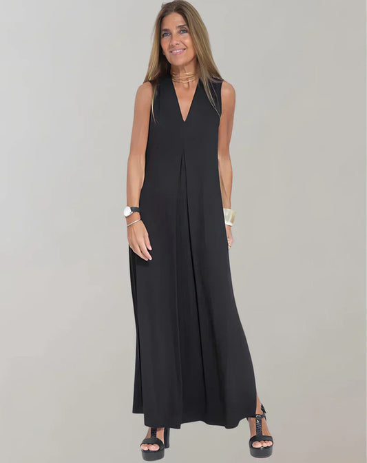 Robe Longue Élégante Plissée Sans Manches pour Femme - PanierRoyale