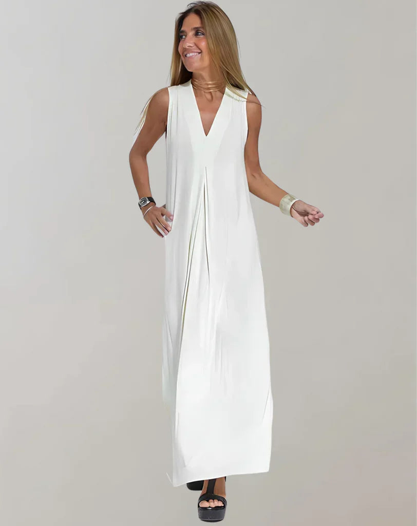 Robe Longue Élégante Plissée Sans Manches pour Femme