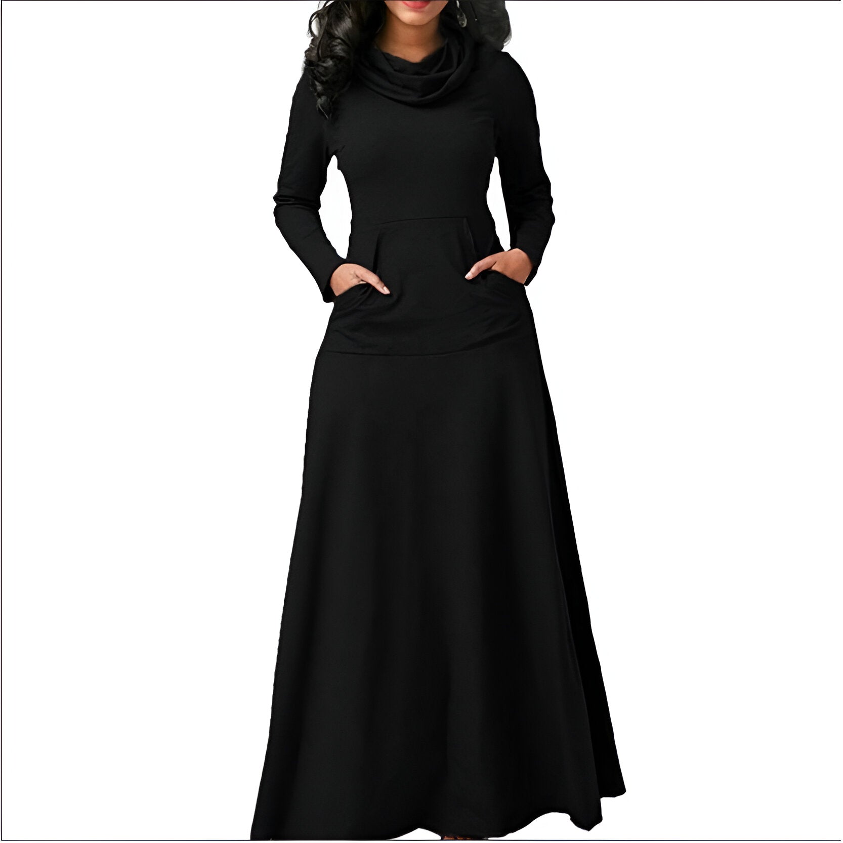 Robe Femme Longue Noire Manches Longues Élégante - PanierRoyale