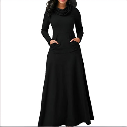 Robe Femme Longue Noire Manches Longues Élégante - PanierRoyale