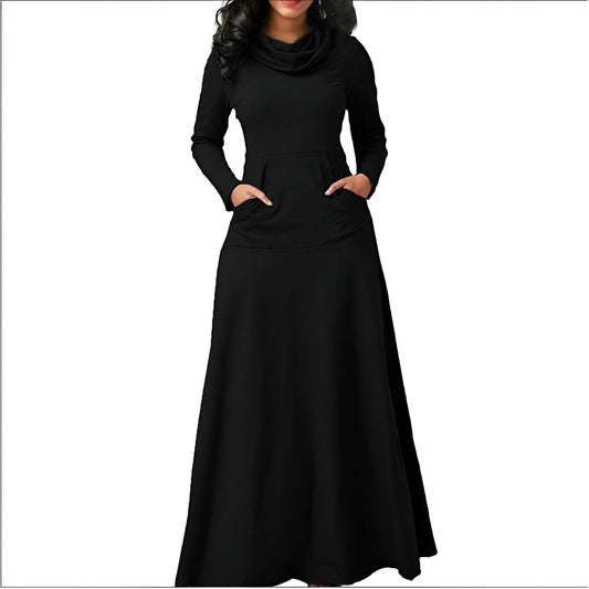 Robe Femme Longue Noire Manches Longues Élégante - PanierRoyale