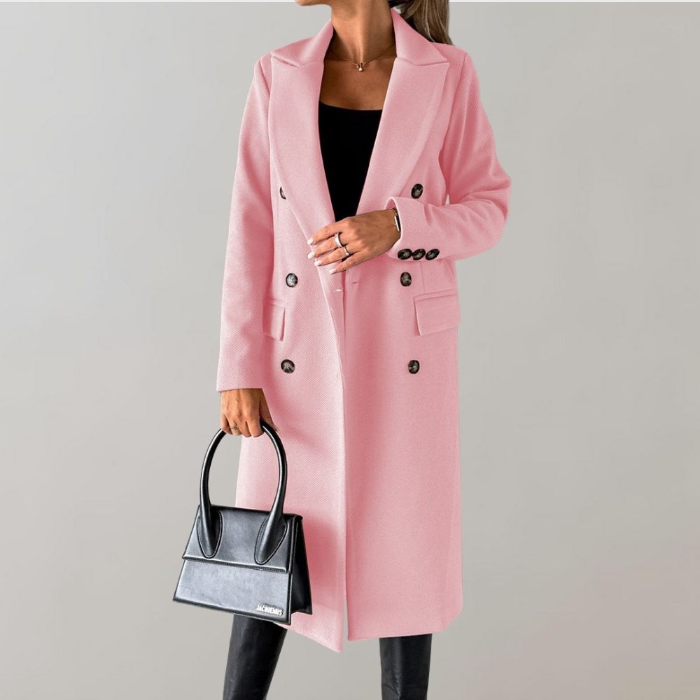Manteau Long Classique en Laine avec Col Boutonné - PanierRoyale